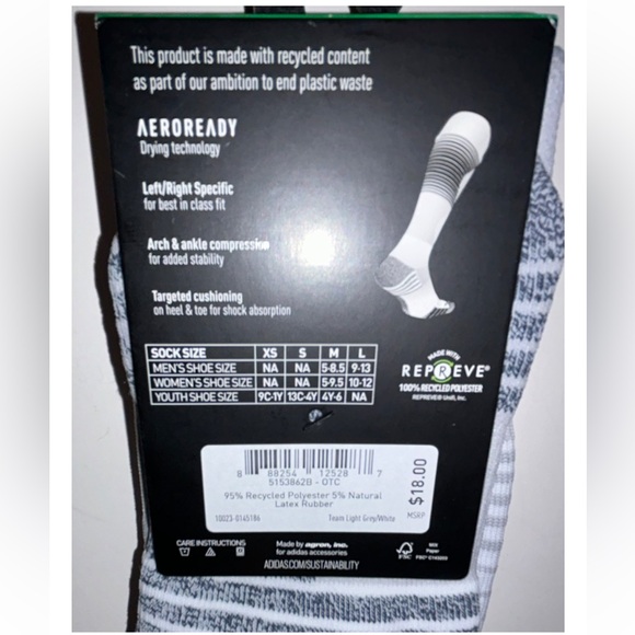 Adidas Team Speed OTC Soccer Socks 1 Pair Youth 13C-4Y Gray & White w Logo NEW! - Picture 6 of 11
